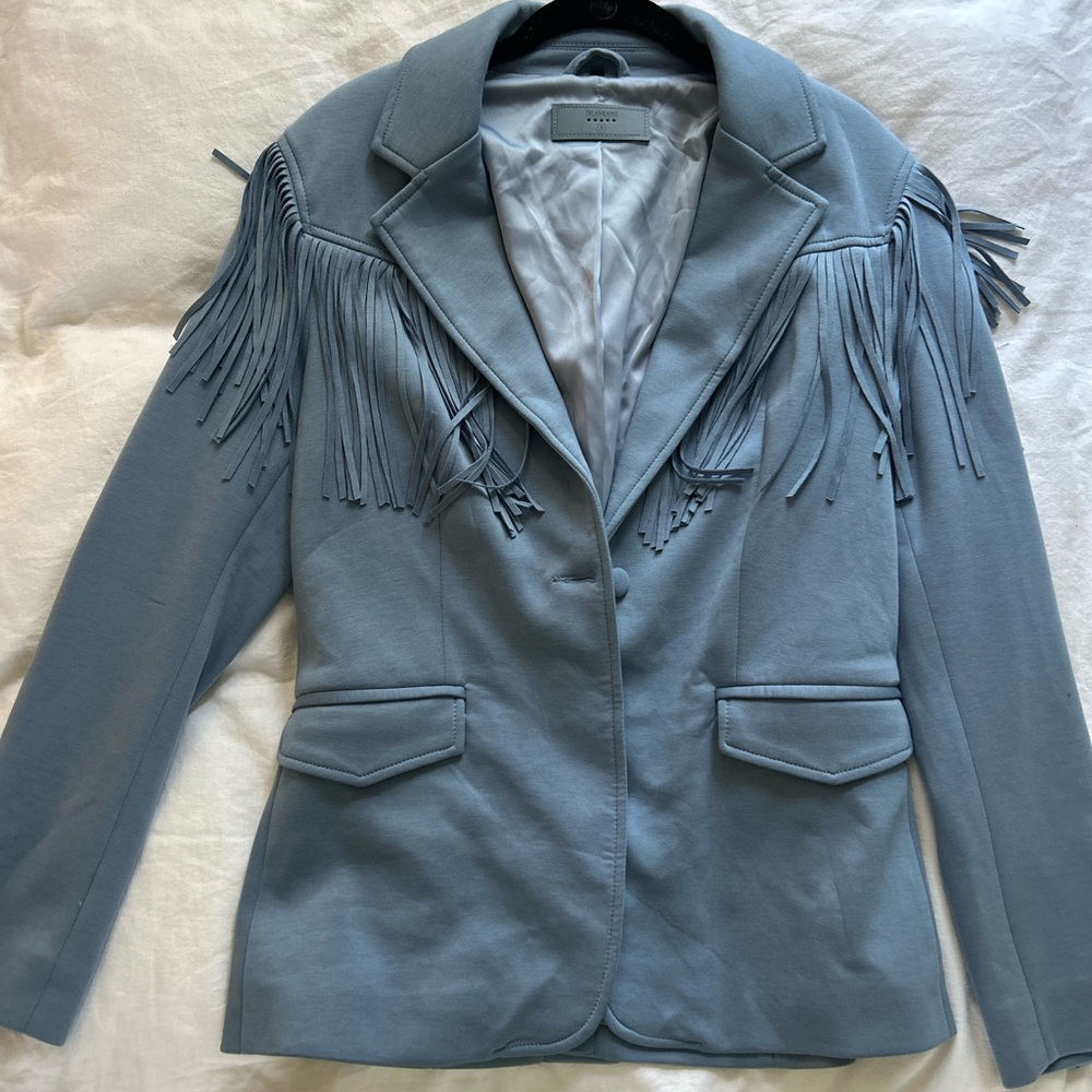 Blank NYC Light Blue Fringe Blazer